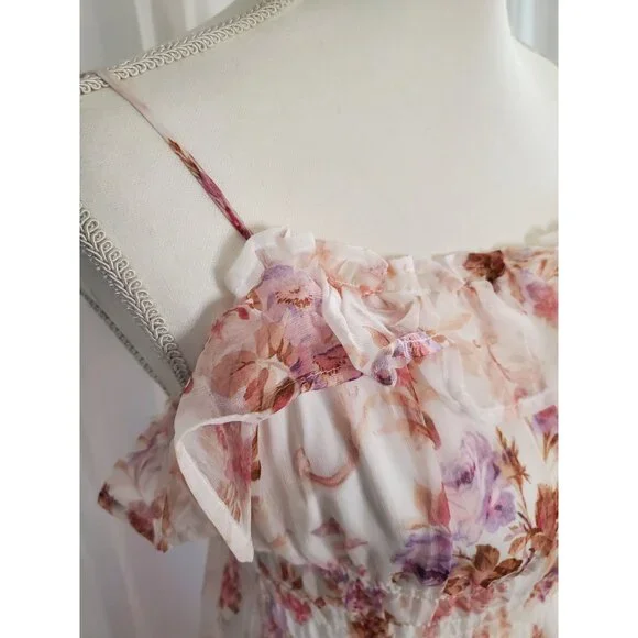 Lulus Babydoll Coquette Milkmaid Smocked Tiered Flowy Mini Dress Woman's Size M - Picture 7 of 16